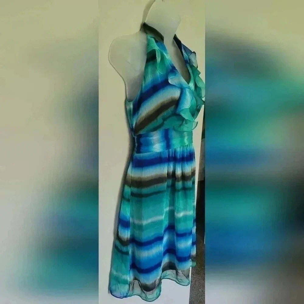 VTG 1990s The Limited Blue Green Mandarin V-Neck Sheath Dress Women's Size 4 - Picture 9 of 16